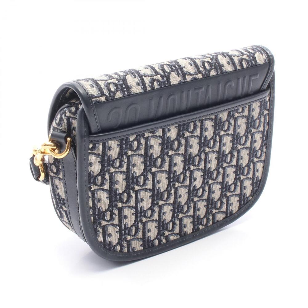 Dior Boy Oblique Jacquard Shoulder Bag Canvas Leather Navy Blue Gray - Picture 2 of 6